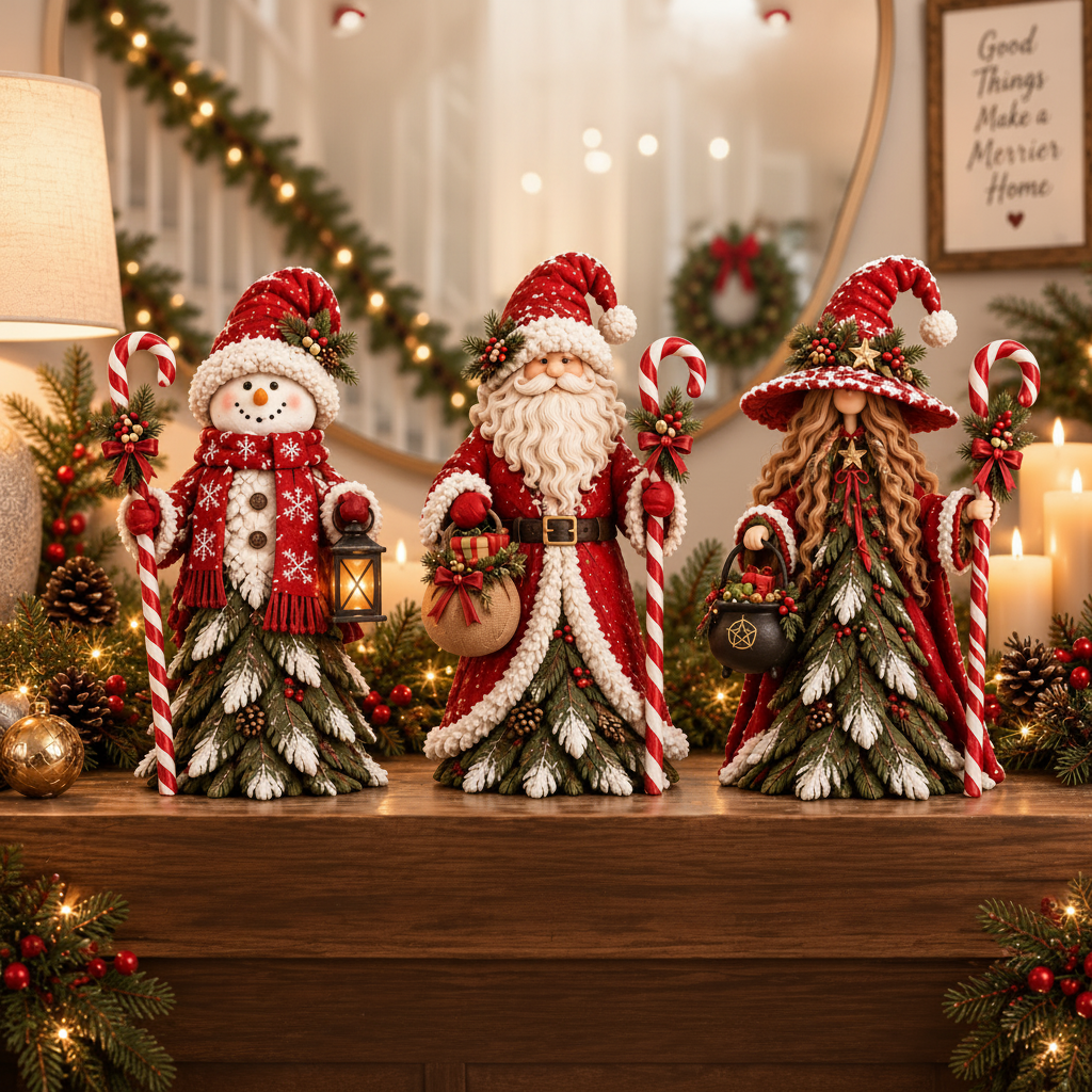 Christmas Enchanted Trio – Santa, Snowman & Holiday Witch Figurine