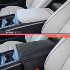 Diamond-Pattern Leather Center Armrest Cover with Pockets for Tesla Model S/X 2021+