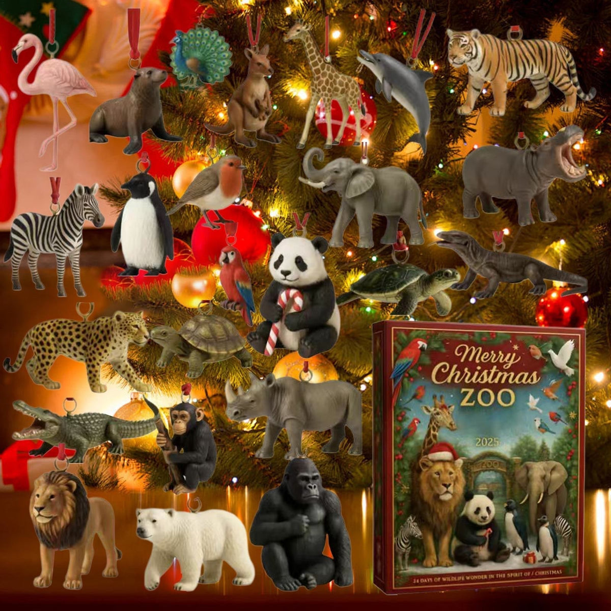 Zoo Animals Advent Calendar 2026 - 24 Animal Ornaments