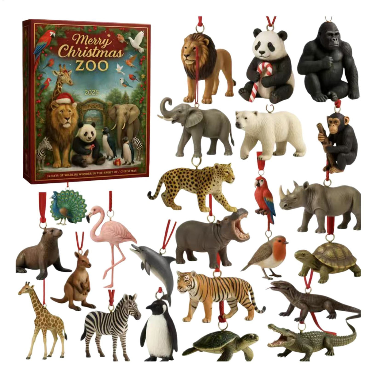 Zoo Animals Advent Calendar 2026 - 24 Animal Ornaments