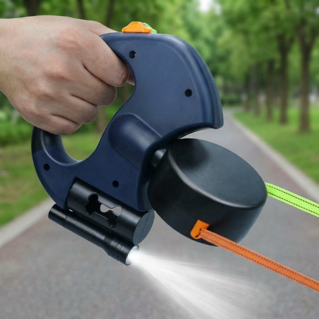 MirokenDual Dog Leash – 360° Tangle-Free Retractable with LED Light & Built-In Poop Bag Holder