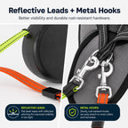 MirokenDual Dog Leash – 360° Tangle-Free Retractable with LED Light & Built-In Poop Bag Holder