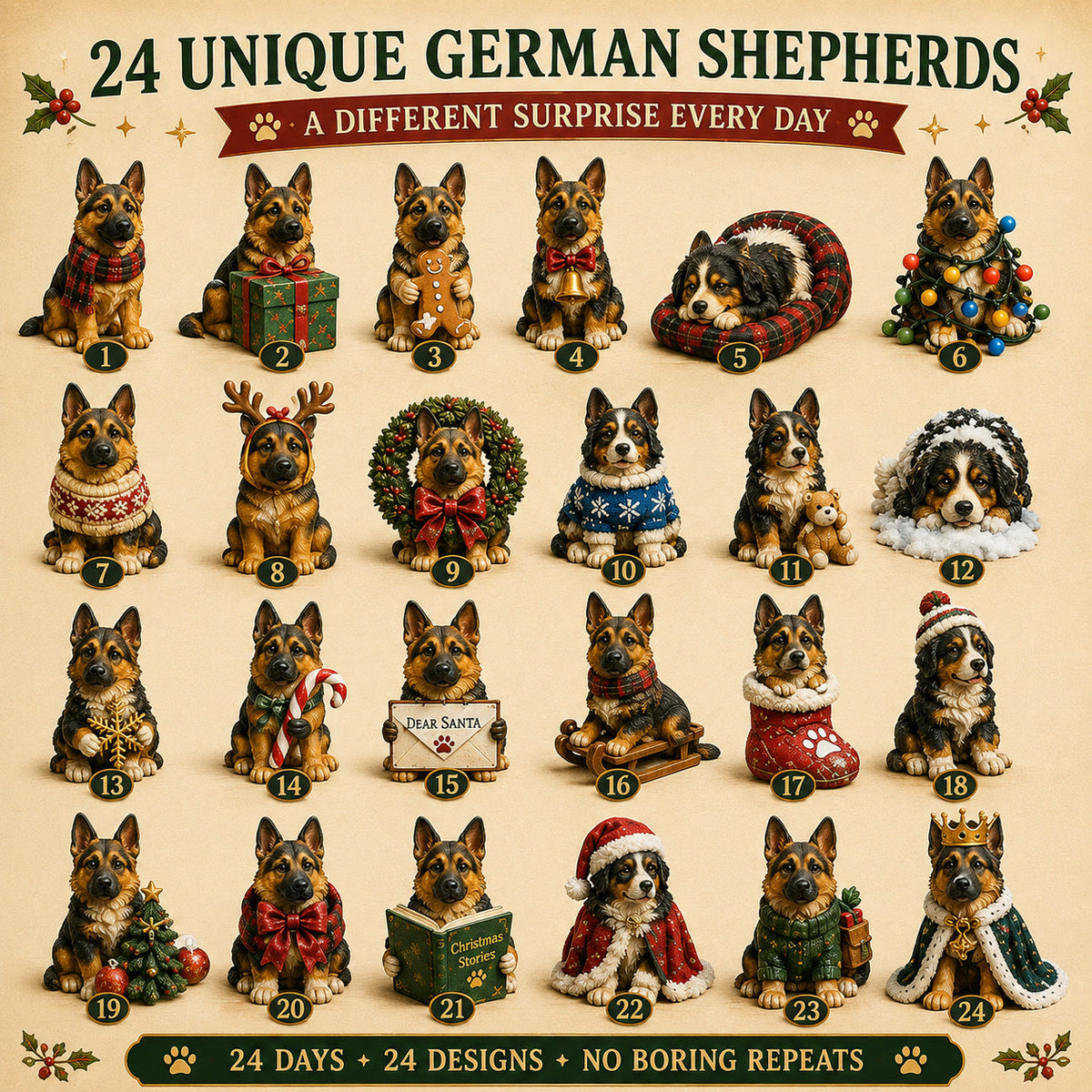 German Shepherd Advent Calendar 2026 - 24 German Shepherd Figurines