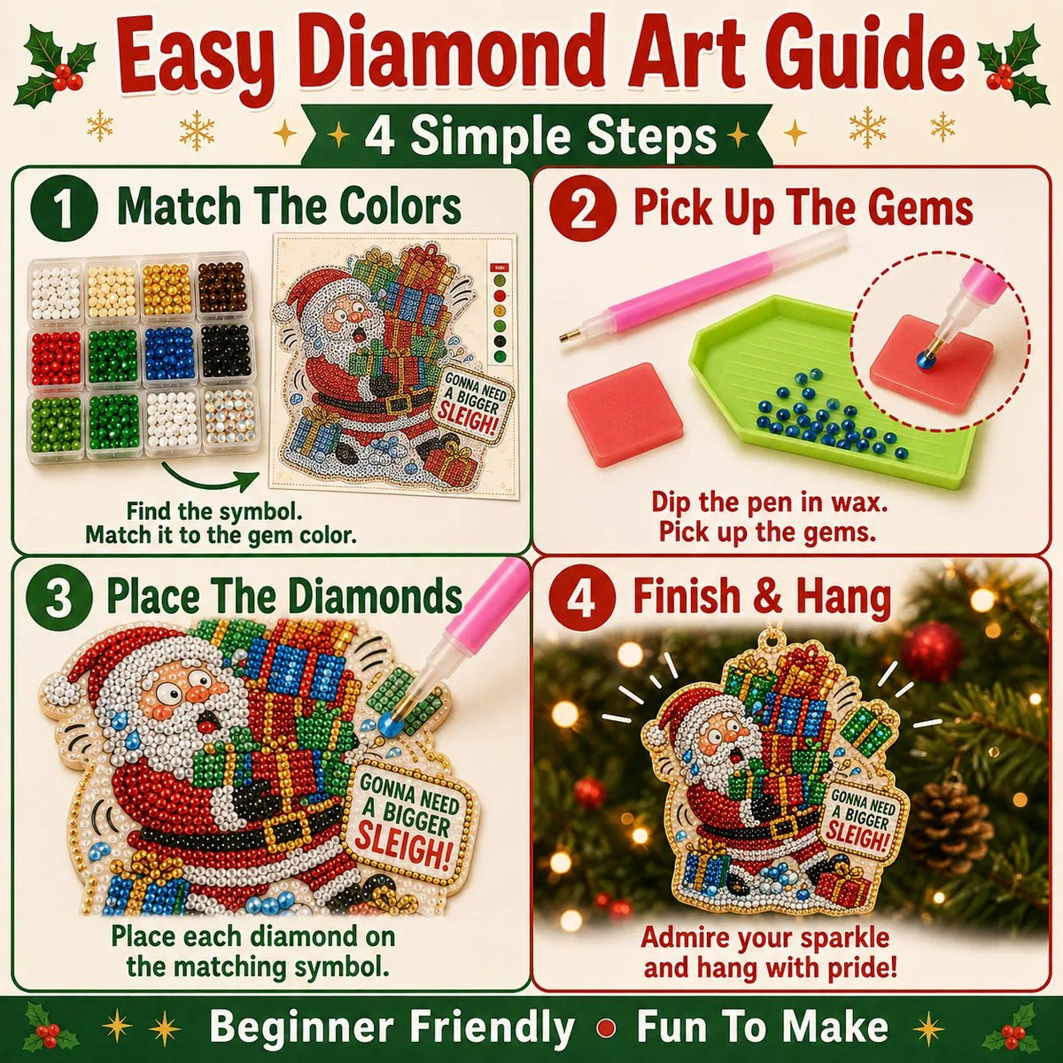 Beginner-Friendly Funny Christmas Pearl Diamond Art Ornament DIY Kit