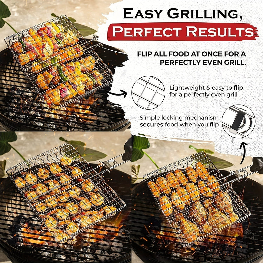 Stainless Steel BBQ Grill Basket with Locking Handle