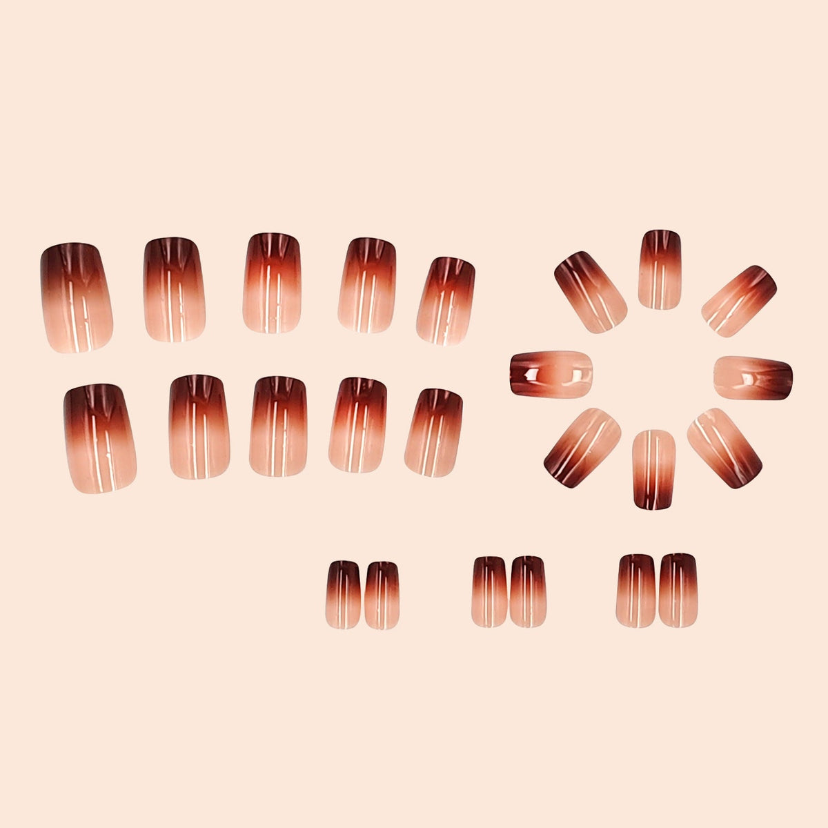Coffee Brown Shimmer Ombre French Square Press On Nails | 24 Count