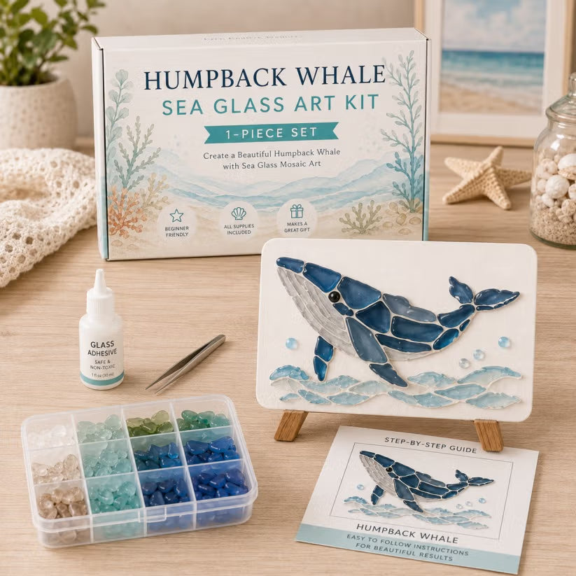 DIY Sea Glass Mosaic Art Kit – Create Beautiful Ocean-Inspired Artwork with Colorful Glass Pieces, Coastal Home Decor & Creative Handmade Gift
