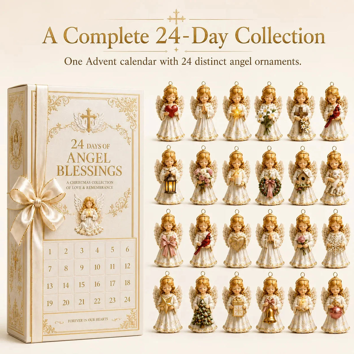 24-Day Angel Christmas Advent Calendar | 24 Unique Faith-Inspired Angel Ornaments with Hanging Loops for Daily Advent Surprises & Tree Display