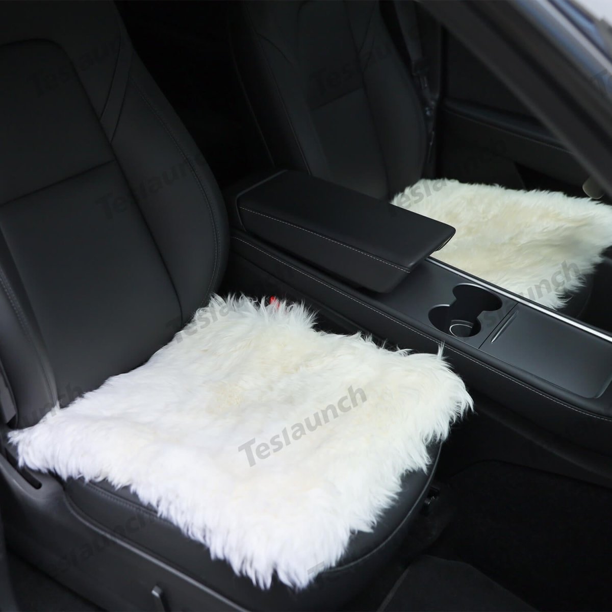 Faux Sheepskin Front Seat Covers Black/White For Tesla Model S/X/3/Y/Cybertruck-2PCS