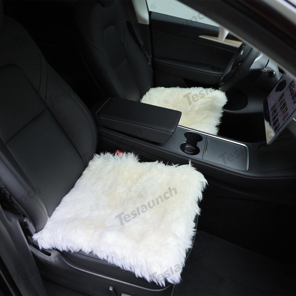 Faux Sheepskin Front Seat Covers Black/White For Tesla Model S/X/3/Y/Cybertruck-2PCS