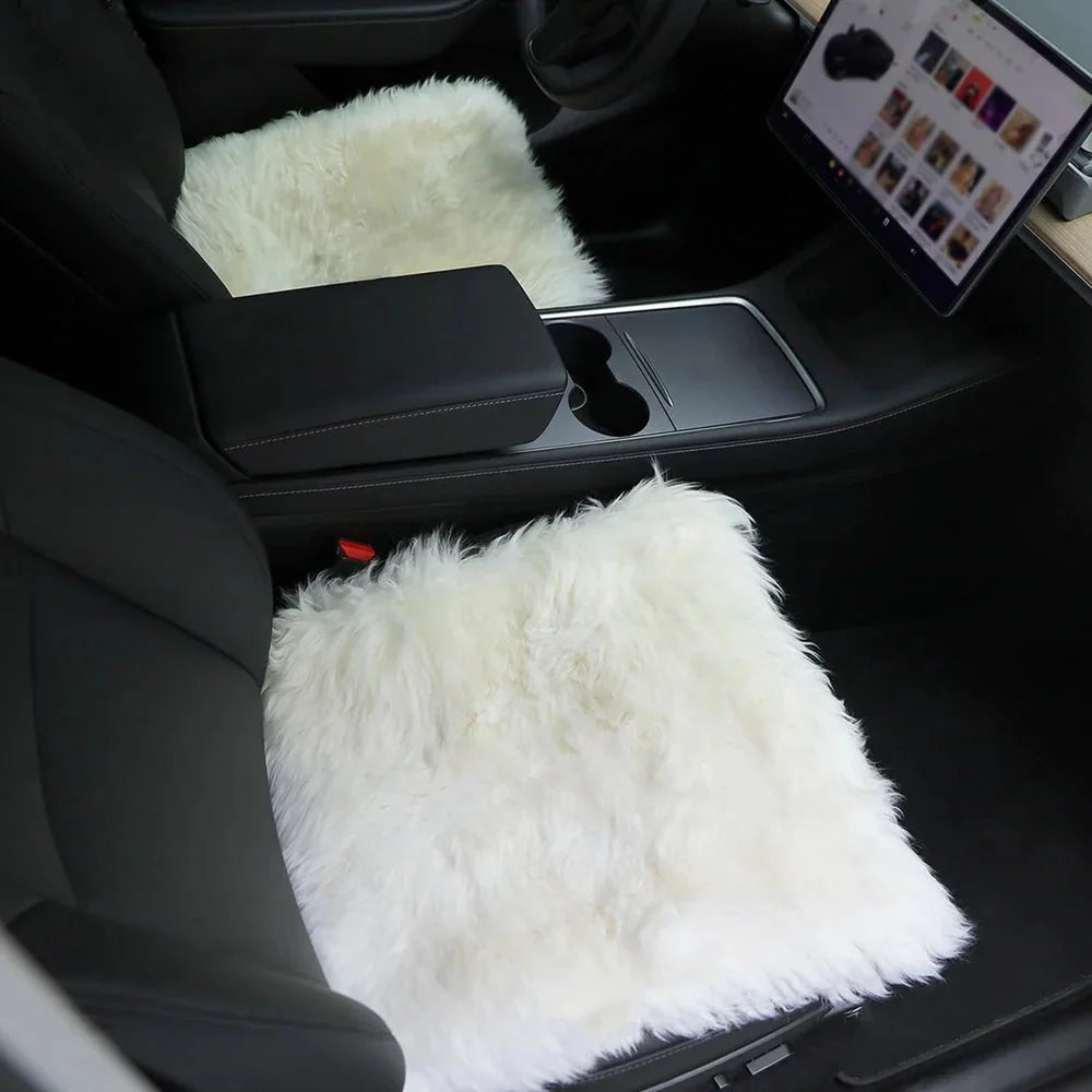 Faux Sheepskin Front Seat Covers Black/White For Tesla Model S/X/3/Y/Cybertruck-2PCS