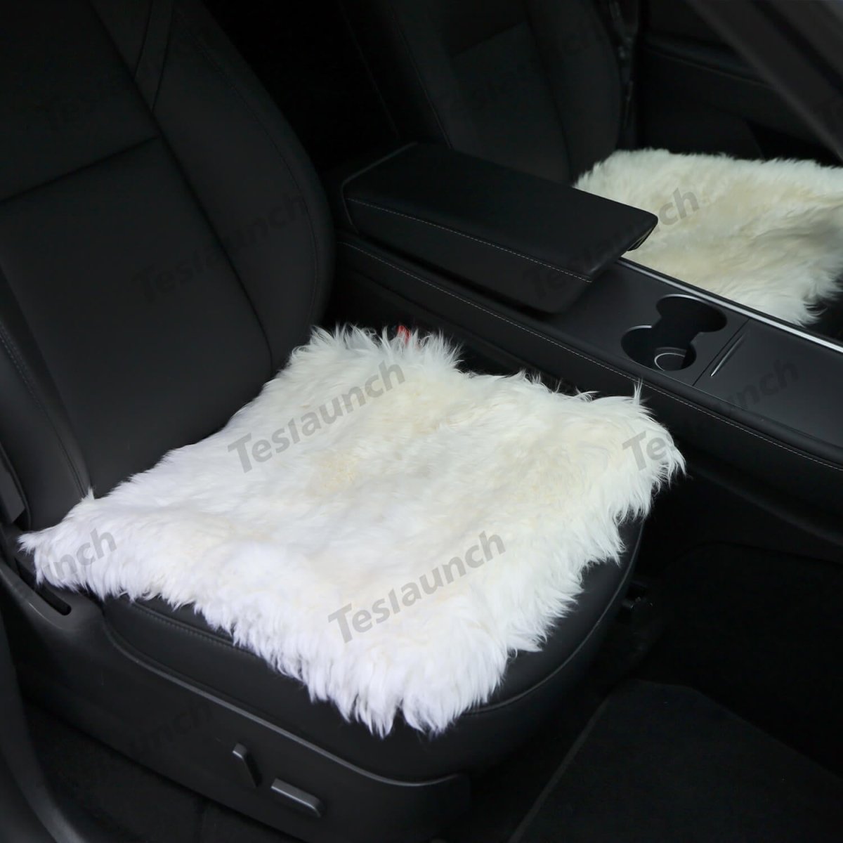Faux Sheepskin Front Seat Covers Black/White For Tesla Model S/X/3/Y/Cybertruck-2PCS