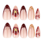 Burgundy 3D Flower Medium-Long Almond Press-On Nails, 24 Pcs + Glue
