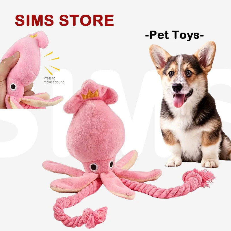 Miroken Squeaky Octopus Rope Chew Pet Toy