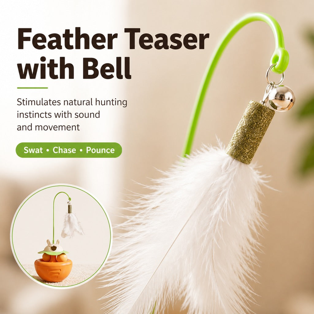 MirokenInteractive Wobble Cat Toy for Indoor Cats - Treat-Dispensing Feather Teaser That Keeps Cats Busy
