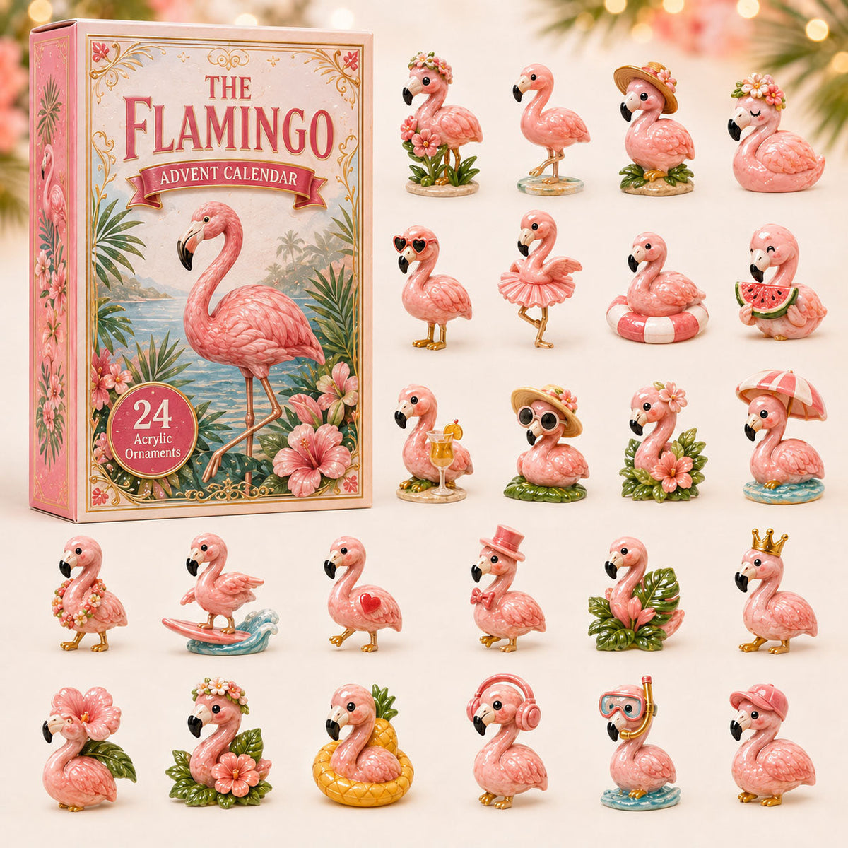 Flamingo Advent Calendar 2026 - 24 Flamingo Christmas Ornaments