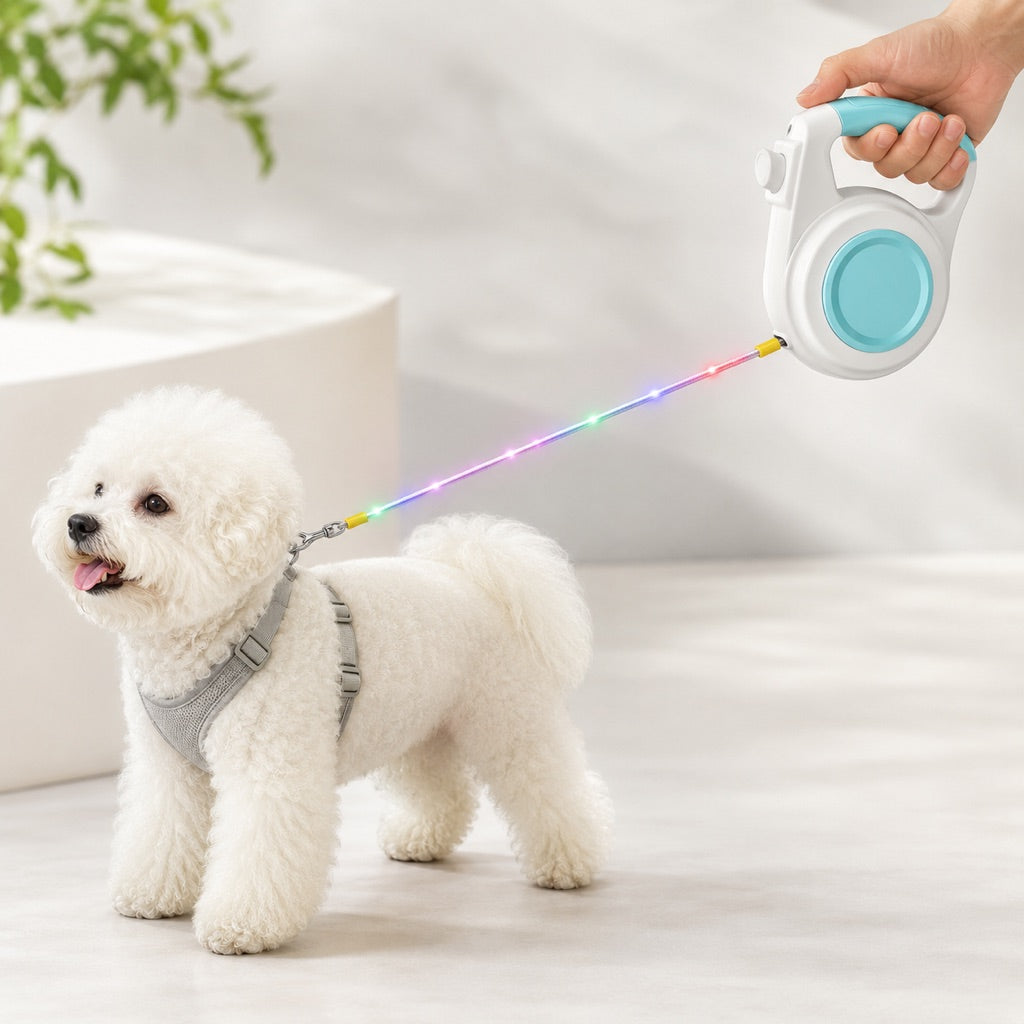 MirokenRechargeable Light-Up Retractable Dog Leash for Night Walks - Helps Small Dogs Stay Visible & Easy to Control