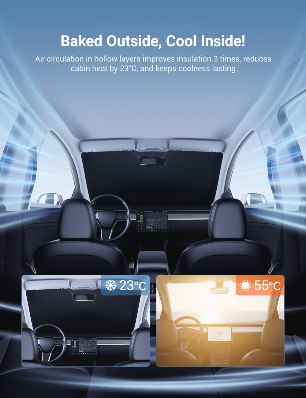 Front Windshield Sunshade for Model 3 / Model Y | Miroken