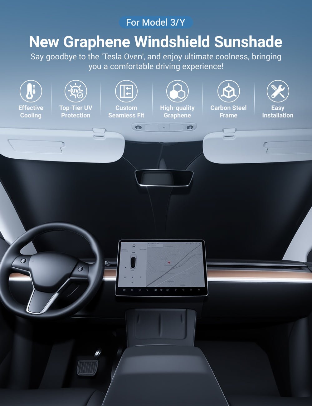 Front Windshield Sunshade for Model 3 / Model Y | Miroken