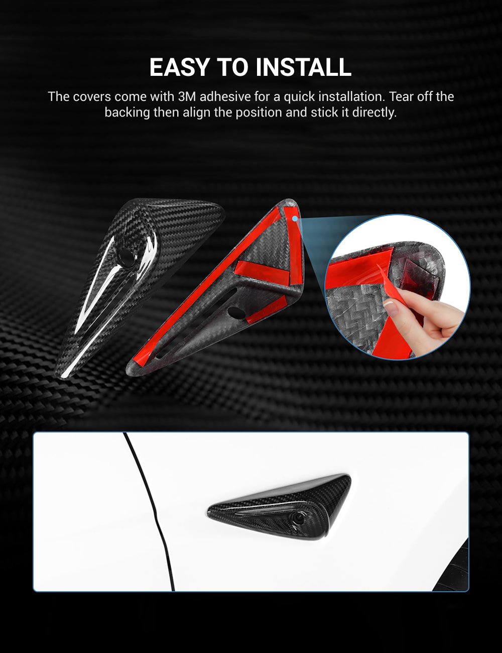 Full Side Camera Covers for Tesla Model 3 / Y - Carbon Fiber Exterior Mods