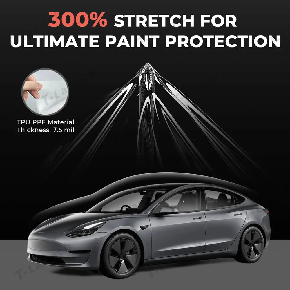 Glossy TPU Invisible Full Car Paint Protection Film (PPF) for Tesla Model 3 (2020-2023)