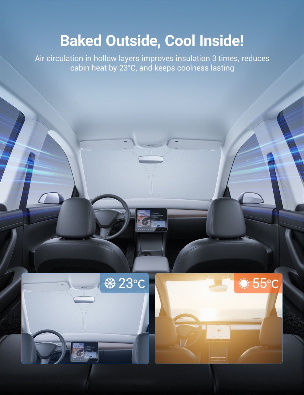 Graphene Front Windshield Sunshade for Model 3 Highland / Model Y Juniper