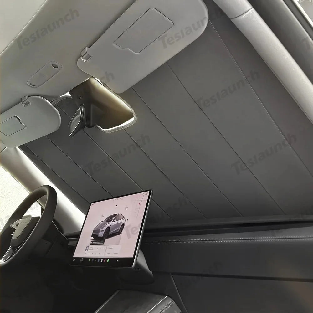 Graphite-Insulated Foldable Front Windshield Sunshade for Tesla Model 3 2017+/ Model Y 2020+