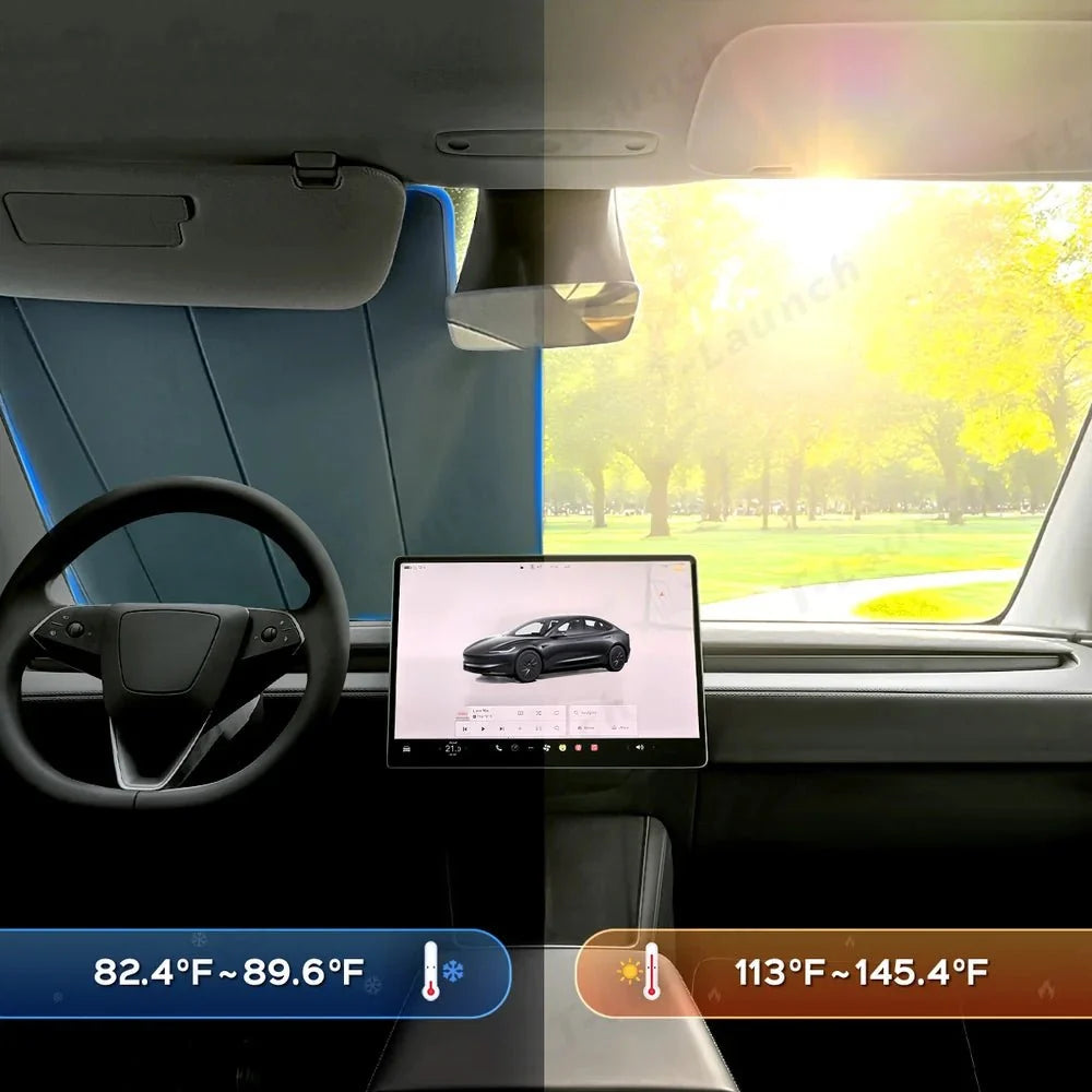 Graphite-Insulated Foldable Front Windshield Sunshade for Tesla Model 3 Highland Standard 2025+