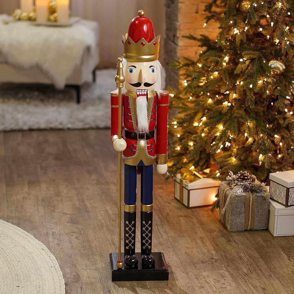 Large Wooden Nutcracker 90 cm with Scepter - Red Nutcracker Soldier
