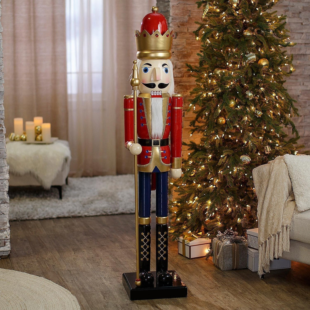 Large Wooden Nutcracker 90 cm with Scepter - Red Nutcracker Soldier