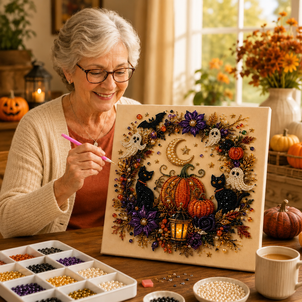 Halloween Ghost Pearl Diamond Painting DIY Art Kit, 3D Bead Craft
