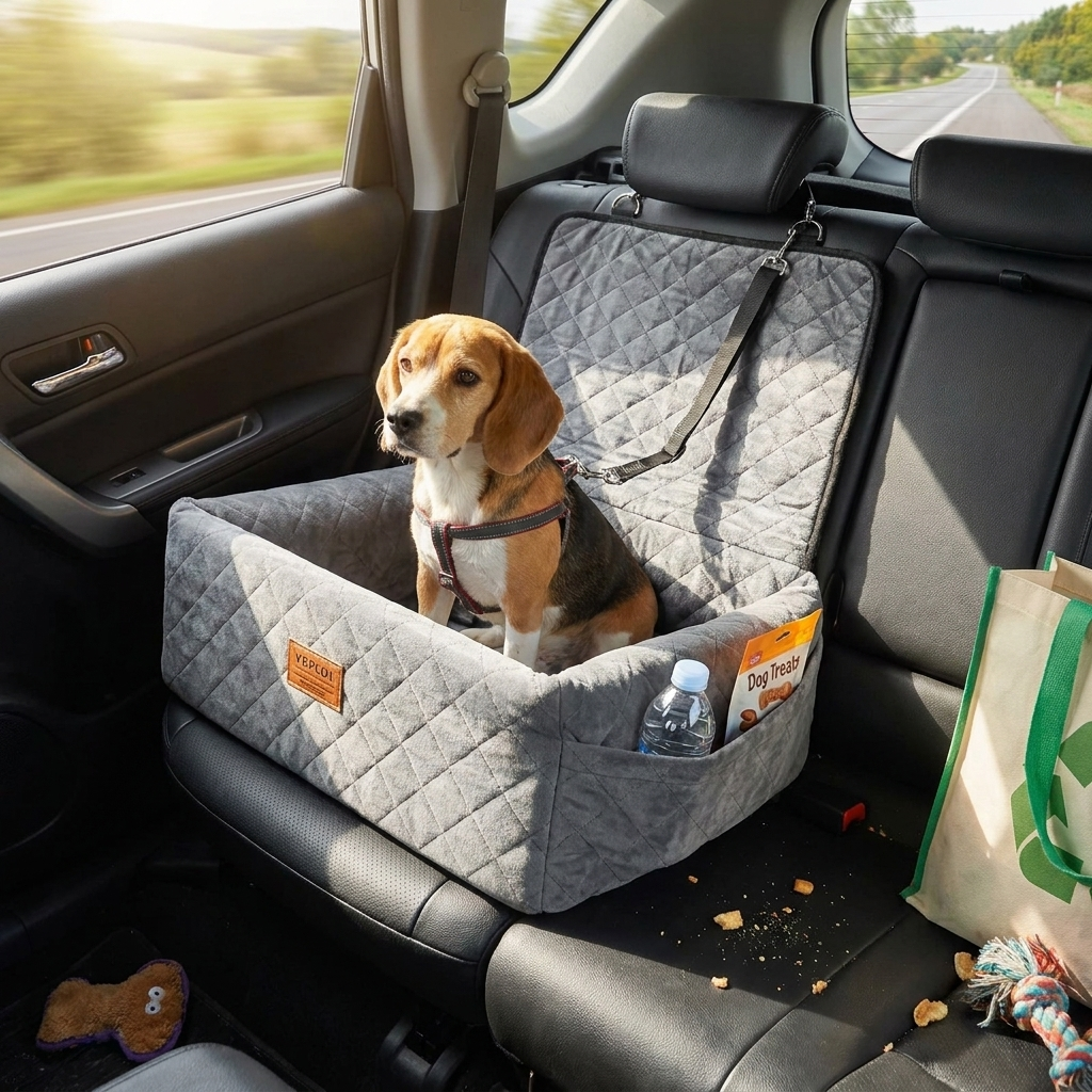 Dog Booster Car Seat with Pocket, Gray