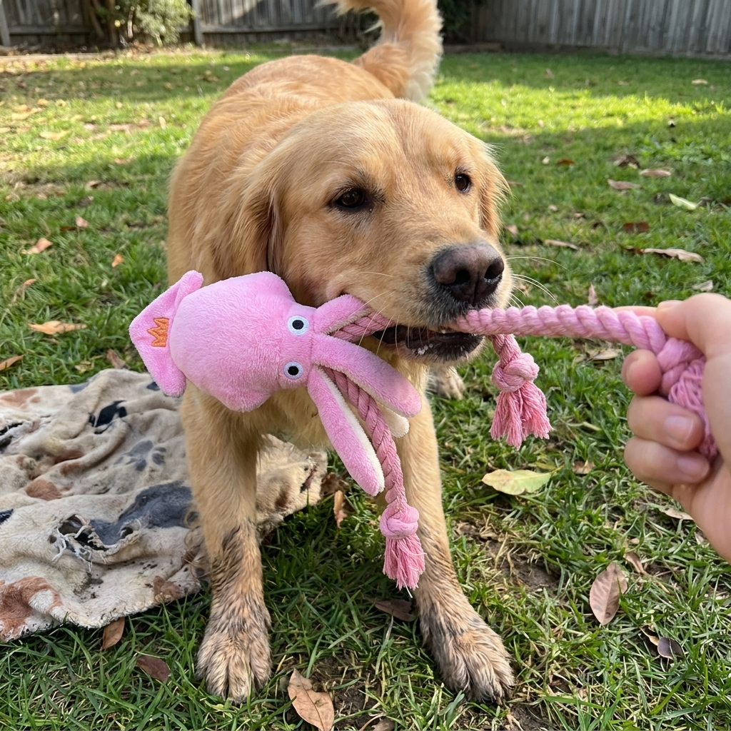 Miroken Squeaky Octopus Rope Chew Pet Toy