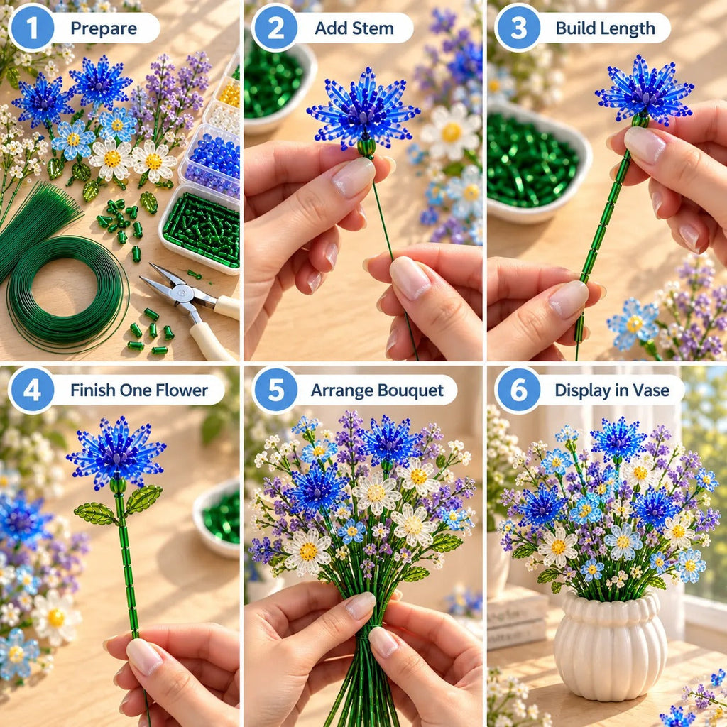 DIY Beaded Wildflower Bouquet Kit – Handmade Crystal Flower Craft Set