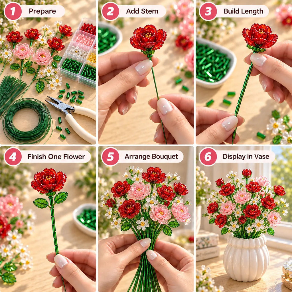 DIY Beaded Wildflower Bouquet Kit – Handmade Crystal Flower Craft Set