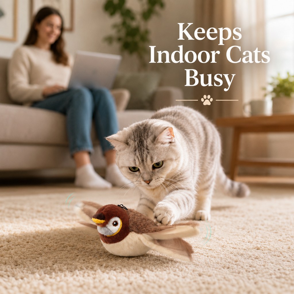 Klmays Rechargeable Flapping Bird Cat Toy for Indoor Cats - Tap-Activated Plush Kicker Toy for Boredom Relief & Hunting Instinct Play