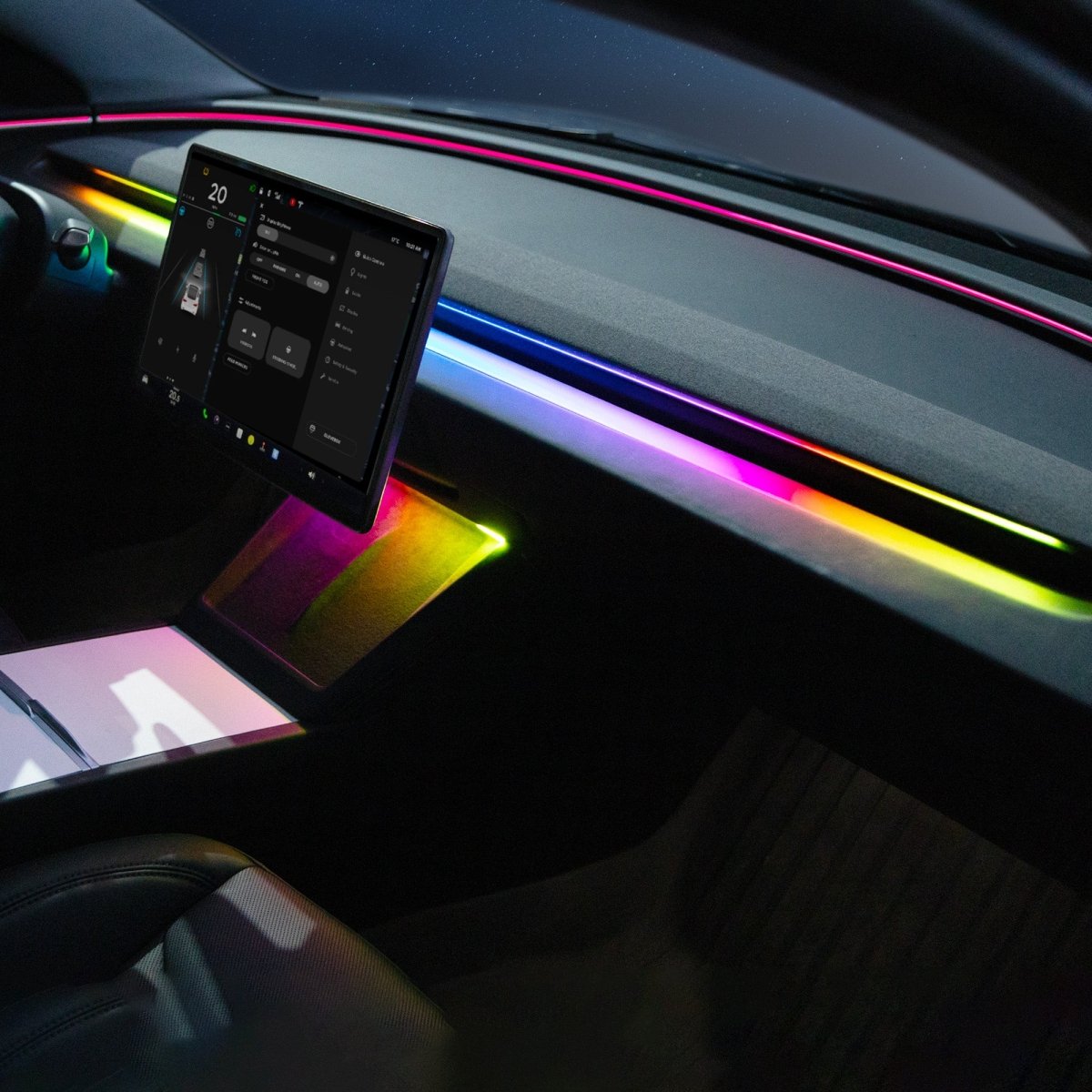 Interior LED Ambient Lights with App Control for Tesla 2024+ Model 3 Highland – Dashboard & Wireless Charging Frame