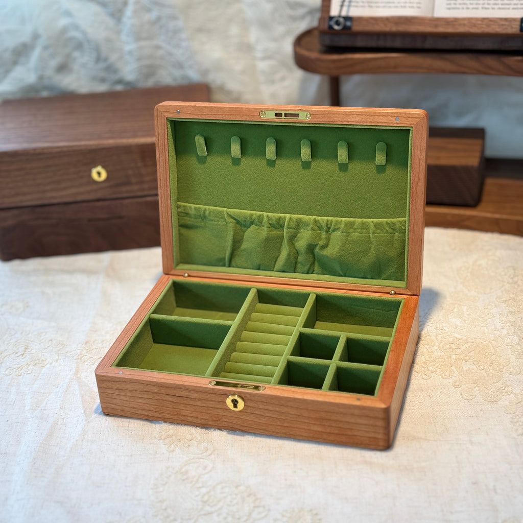 Amare Minimalist Walnut Jewelry Box with Lock