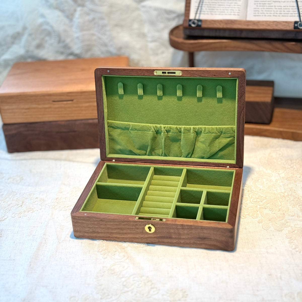Amare Minimalist Walnut Jewelry Box with Lock