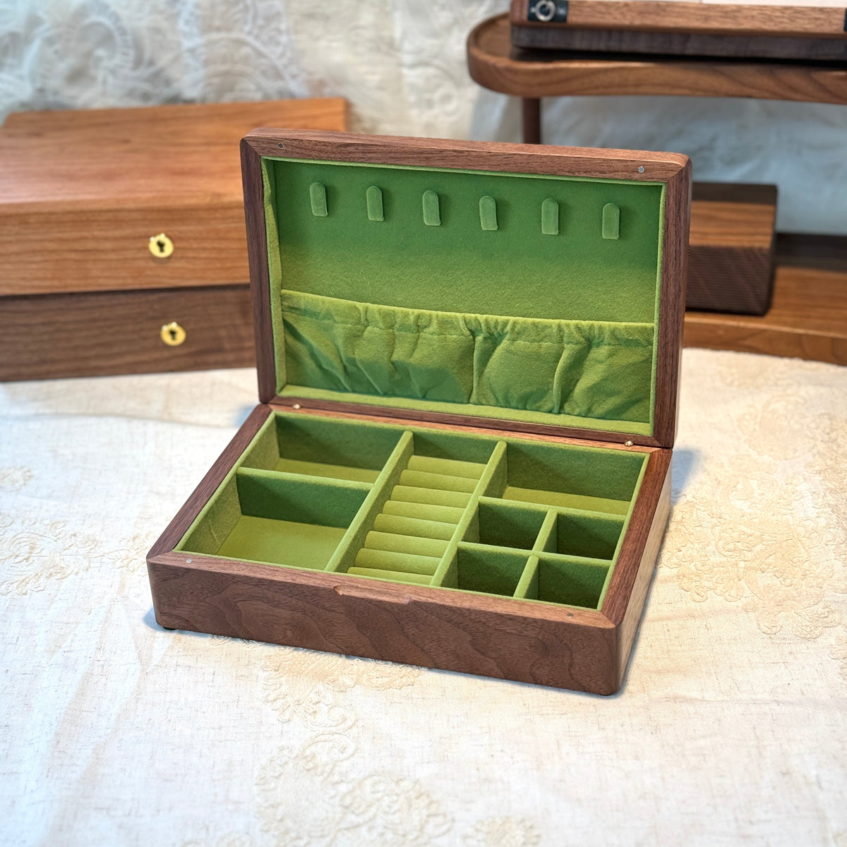 Amare Minimalist Walnut Jewelry Box with Lock