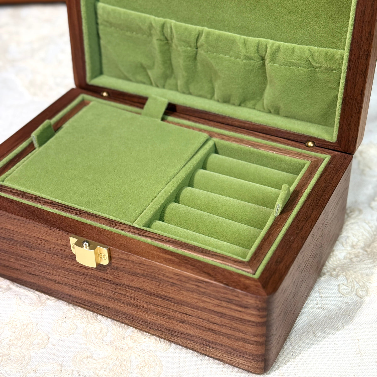 Velvet Walnut Minimalist Two-Layer Jewelry Box