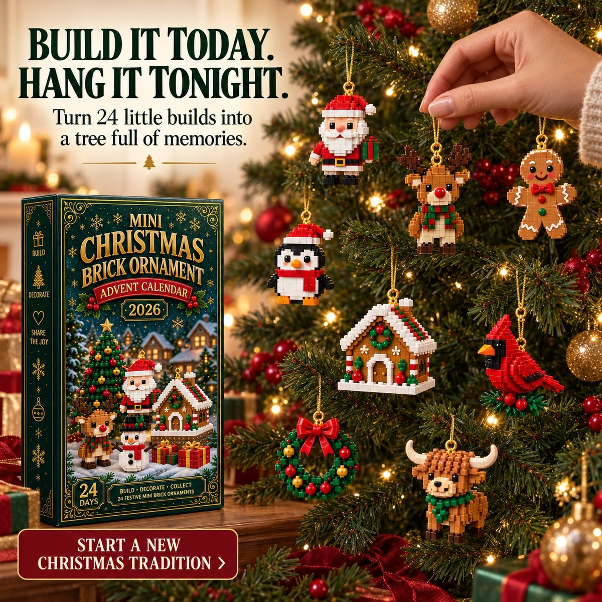 Christmas Building Block Advent Calendar 2026 - 24 Mini Building Block Ornaments