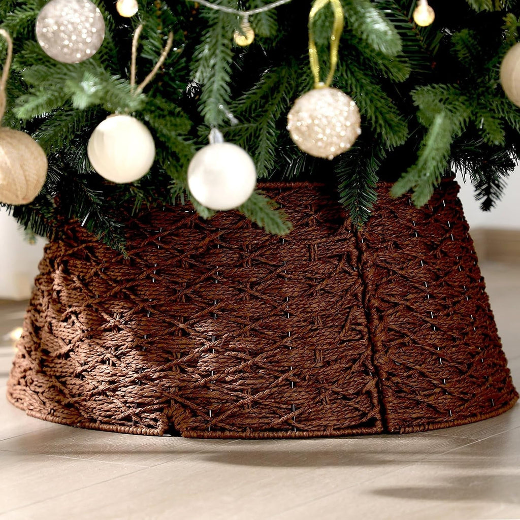 Braided Rattan Christmas Tree Collar - Wicker Christmas Tree Base Cover