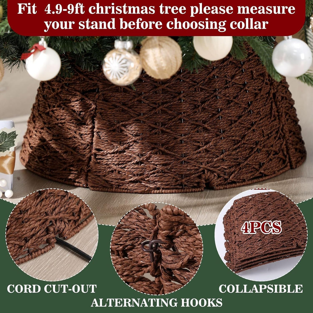 Braided Rattan Christmas Tree Collar - Wicker Christmas Tree Base Cover