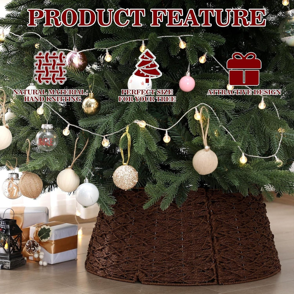 Braided Rattan Christmas Tree Collar - Wicker Christmas Tree Base Cover