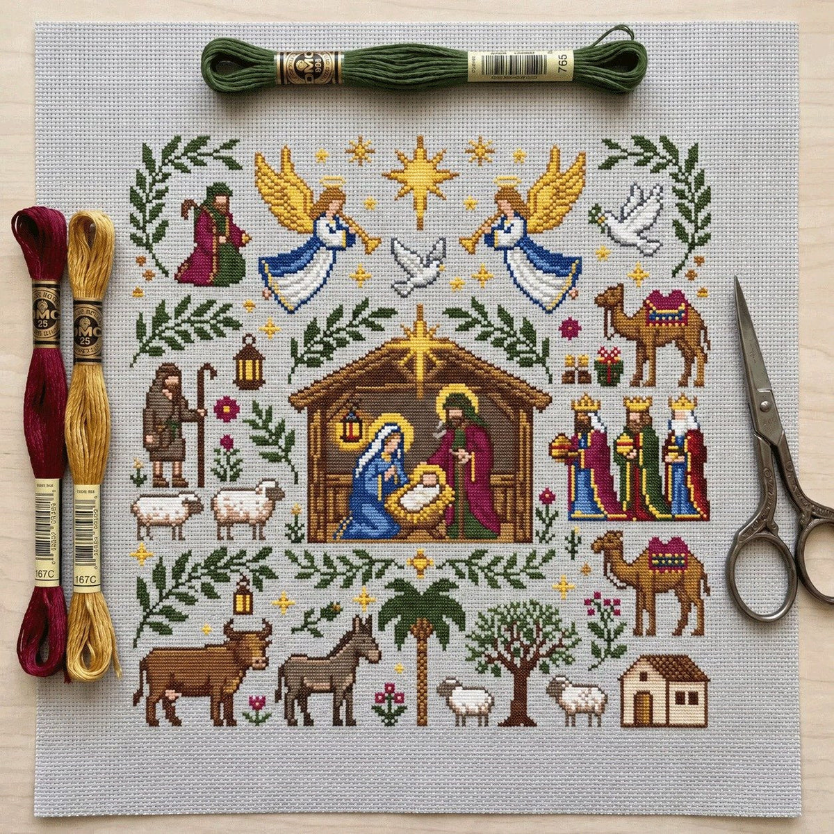 Nativity Cross-Stitch Kit - Christmas Embroidery Kit for Beginners