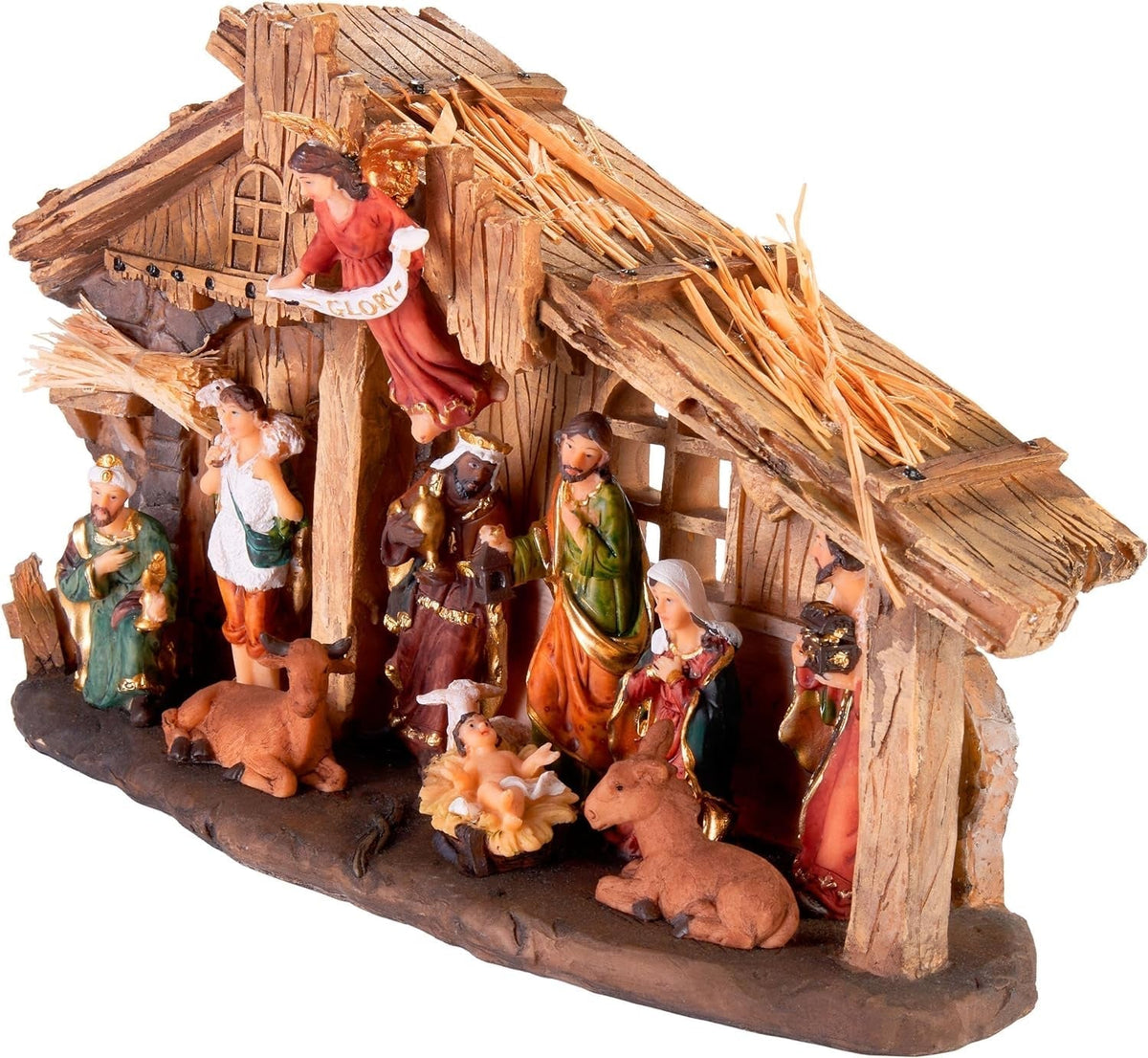 Nativity Scene with 11 Hand-Painted Resin Figures