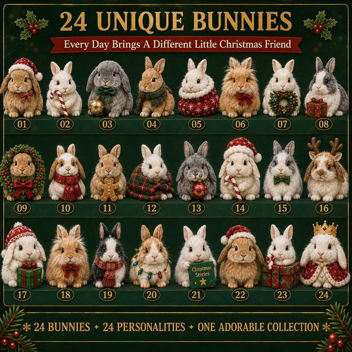 Rabbit Christmas Advent Calendar 2026 - 24 Rabbit Figurines
