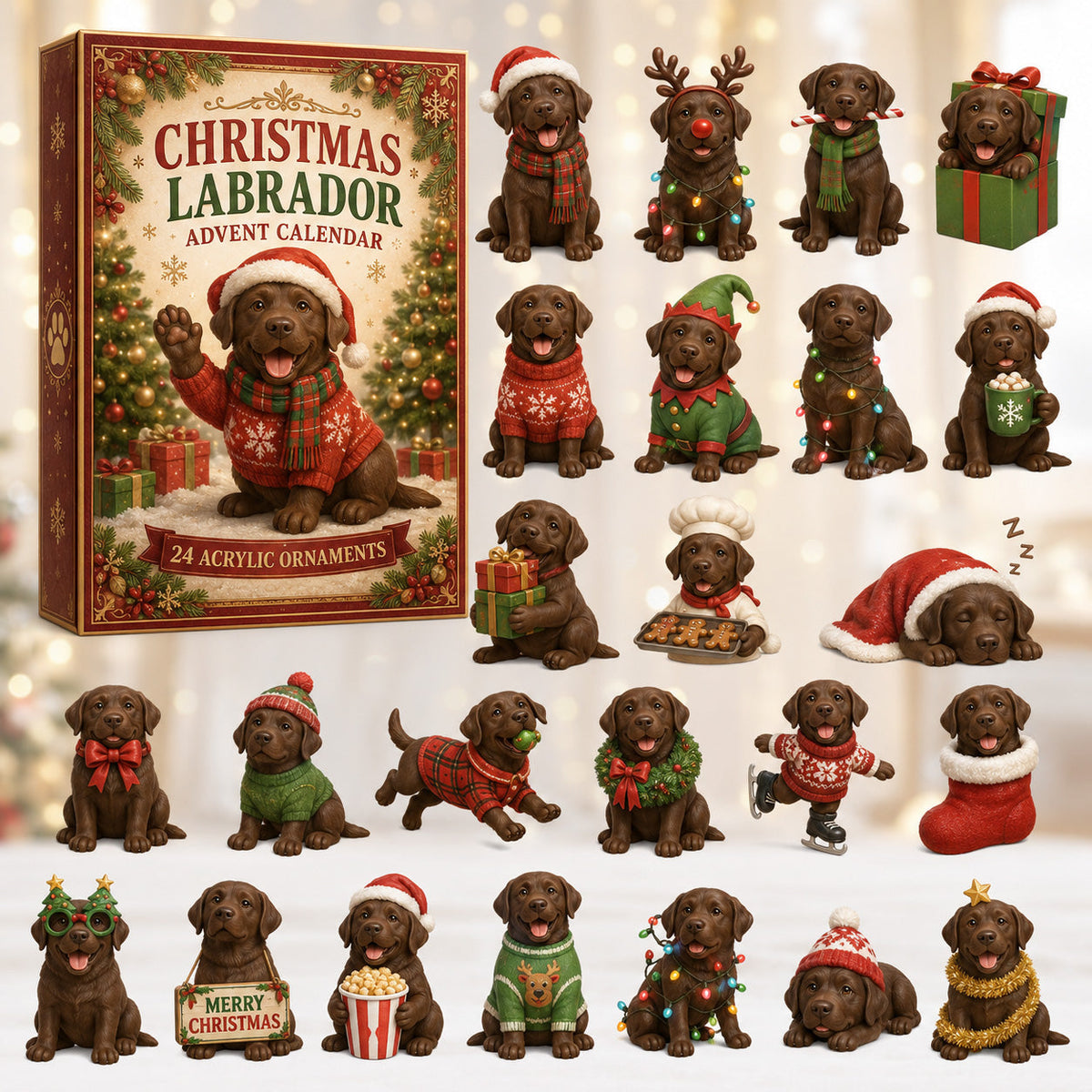 Labrador Advent Calendar 2026 - 24 Acrylic Labrador Hangers