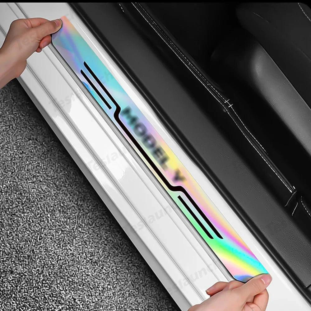 Laser-Effect Door Sill Protector Stickers for Tesla Model Y Juniper 2025+ (4PCS)